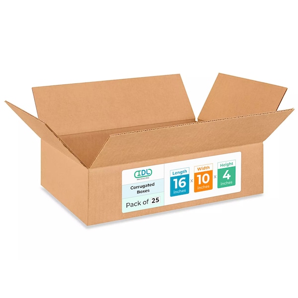 Idl Packaging 16 in x 10 in x 4 in Shipping Box, Kraft, Corrugate, Single Wall, 200#, 25 PK B-16104-25 - main
